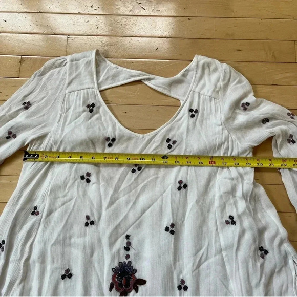 Free People Womens Ivory Oxford Embroidered Mini Dress Floral Gauze Sz S $129 - Picture 13 of 14